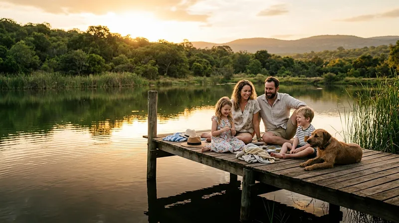 Family fishing by the lake