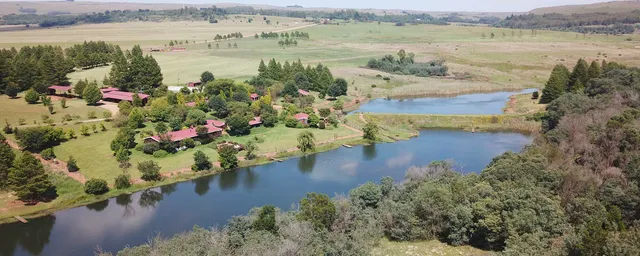 Aerial view of trout dams and cabins | Fancy Free - Mpumalanga - Dullstroom