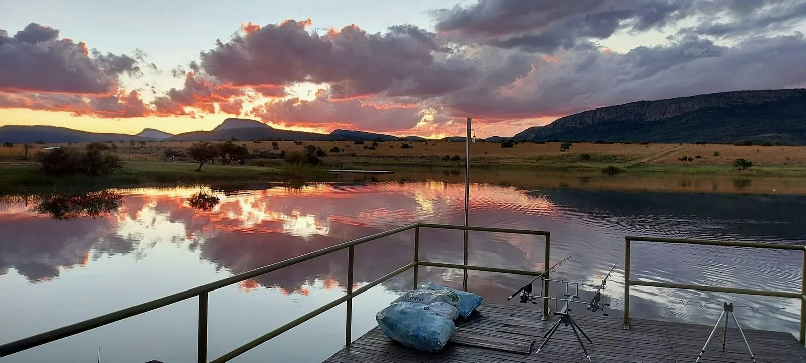 Fishing jetty at sunset | Renosterfontein Accommodation - Limpopo - Rankin's Pass - Renosterfontein Dam