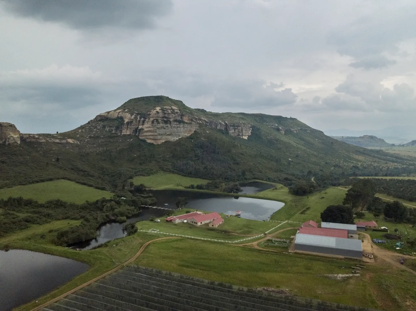 Aerial view of the farm and dams | Welgelegen Cherry Estate - Free State - Fouriesburg