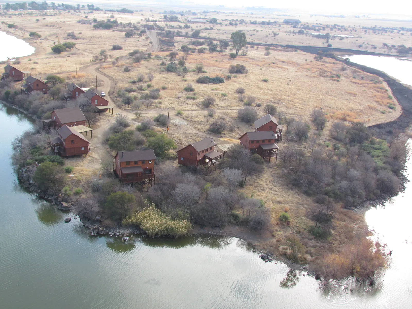 Aerial view of chalets on Koppies Dam | Koppies Dam Nature Reserve - Free State - Koppies - Koppies Dam