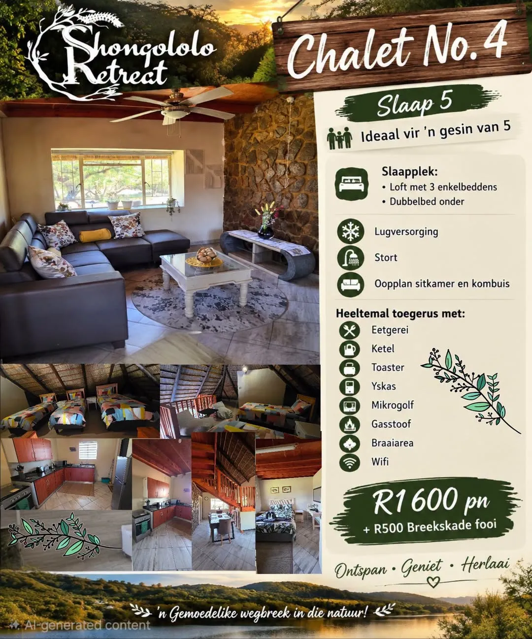 Chalet 4 self-catering interior | Shongololo Retreat - North West - Brits - Crocodile River