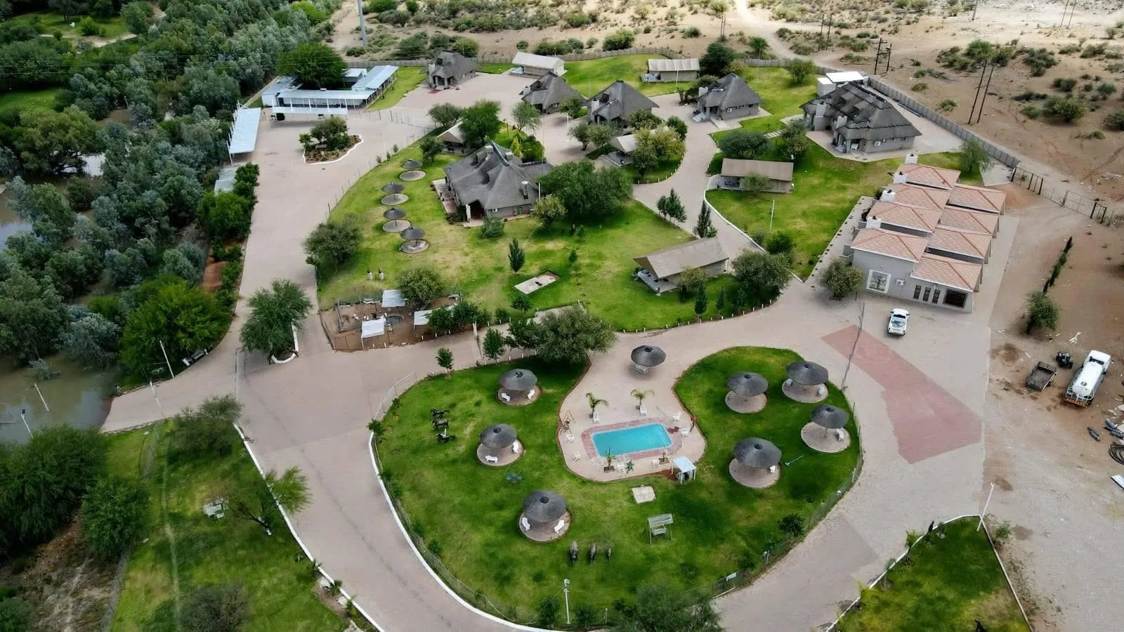 Aerial view of the resort on the Orange River | Destination River Resort - Northern Cape - Groblershoop - Orange River
