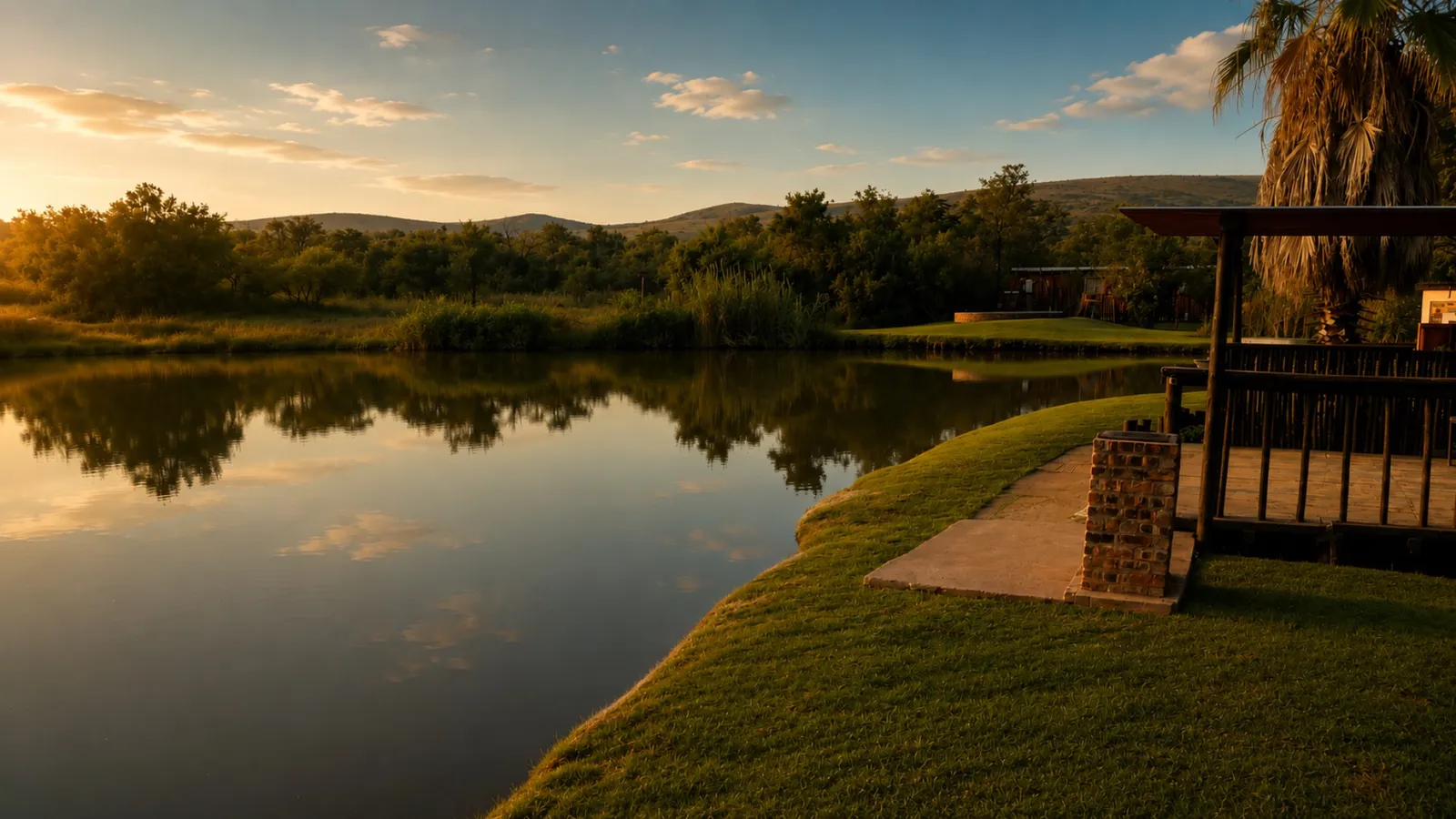 Dam and deck at sunset | Nonyane Bush Camp - Gauteng - De Wildt