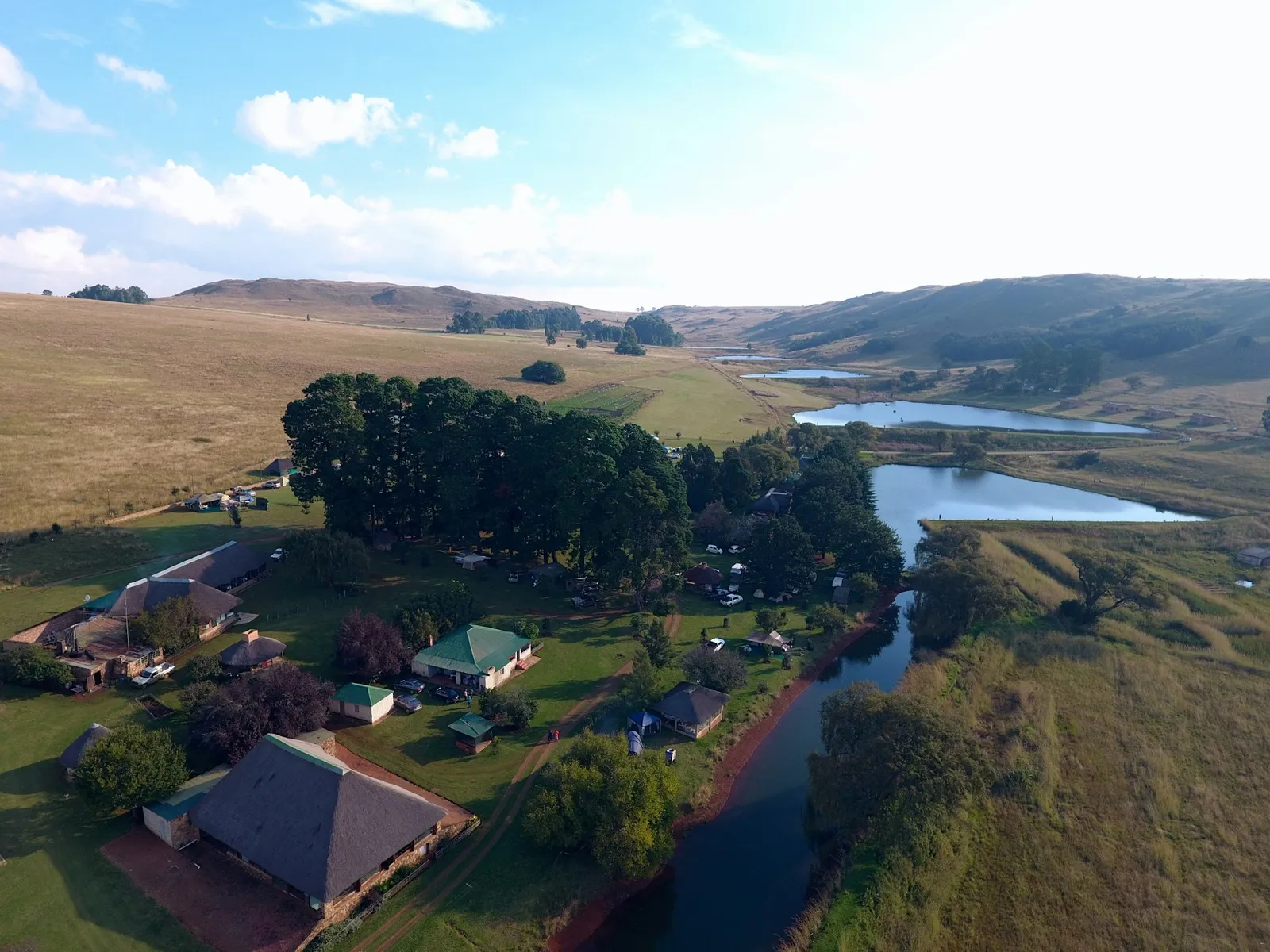 Aerial view of the farm dams and lodges | Elandskloof Trout Farm - Mpumalanga - Dullstroom