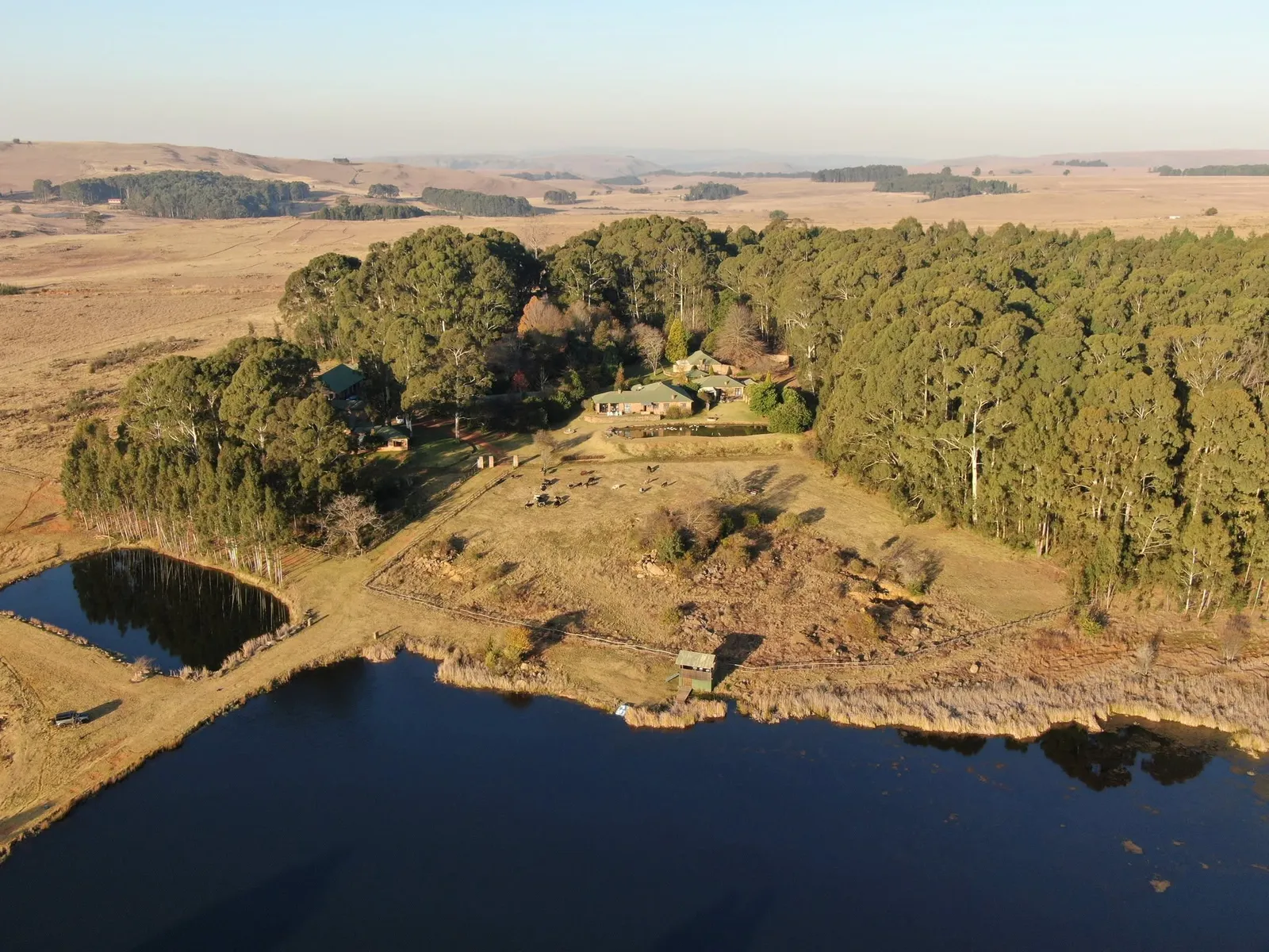 Farm dams and cottages from above | Kinloch - Mpumalanga - Dullstroom