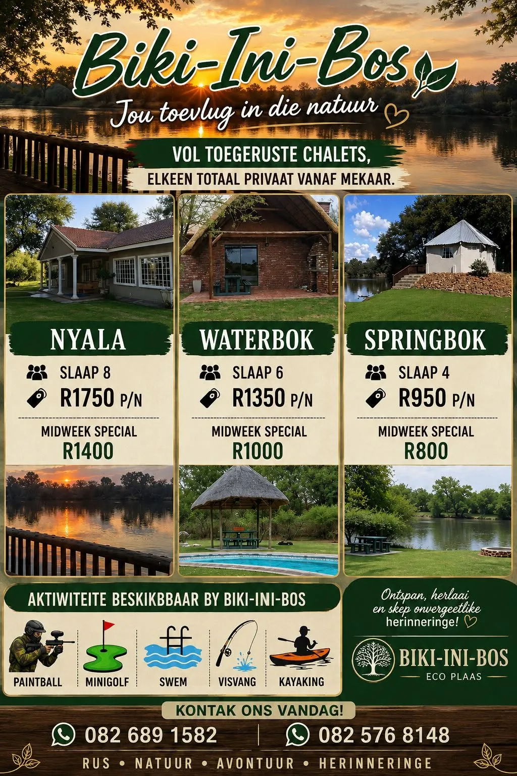 Pricing | Biki Ini Bos - North West - Orkney - Vaal River
