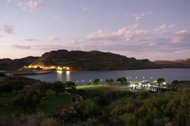 Caravan park beside Vanderkloof Dam at dusk | Vanderkloof Dam Caravan Park - Northern Cape - Vanderkloof - Vanderkloof Dam